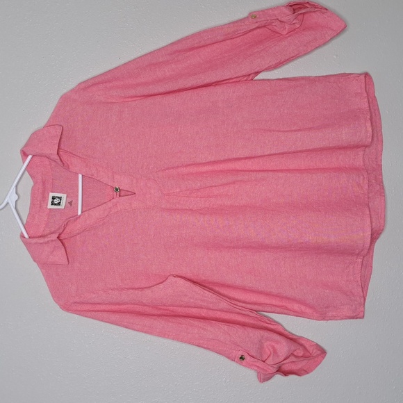 Anne Klein Women's Top Pink Linen Blend Roll Tab Tunic Blouse M - Picture 1 of 13